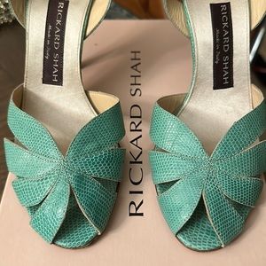 Rickard Shah Adele teal lizard sandal/heel